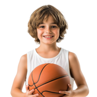 Young Kid Holding a Basketball with Smiling at Transparent Background png