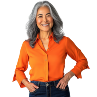 Beautiful Senior Woman Wearing Blouse and Smiling Isolated at Transparent Background png
