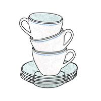 Colorful Illustration of Stack of Cups with Saucers Isolated on White Background vector