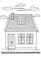 Black and white art line of house. Coloring page of simple house object for children vector