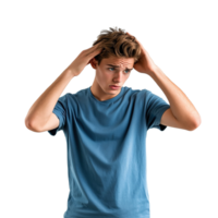 Pensive Young Man Scratching Head, Deep in Thought, Trying to Find Solution Isolated at Transparent Background png