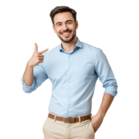 Happy Young Businessman Pointing and Smiling Isolated on the Transparent Background png