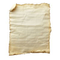 Torn Vintage Lined Notebook Paper with Distressed Edges and Textured Surface Isolated at Transparent Background png