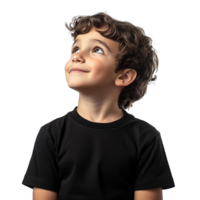 Thoughtful Young Boy Looking Up with Wonder, Isolated on Transparent Background png