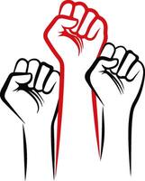 Fists raised in unity symbolize strength and solidarity during a protest for social justice vector
