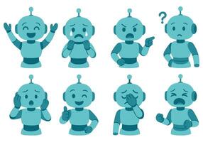 Collection of charming robot emoticons showcasing diverse emotional expressions and simple designs vector