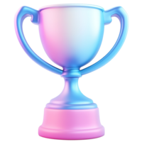 3d gradiente troféu ícone com brilhante azul e Rosa cores representando realização e sucesso às transparente fundo png