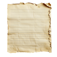 Torn Vintage Notebook Paper with Distressed Edges and Textured Surface Isolated on Transparent Background png