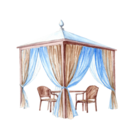Hand drawn summer rest pavilion with chairs and table png
