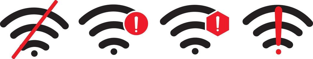 No wifi signal icon set. internet error connection warning icon design. Wireless network with prohibition symbol vactor illustration vector