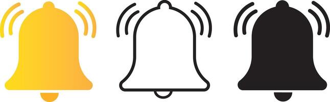 Outlined notification bell icon set. ringing bell and notification number sign for alarm clock. New notification vector