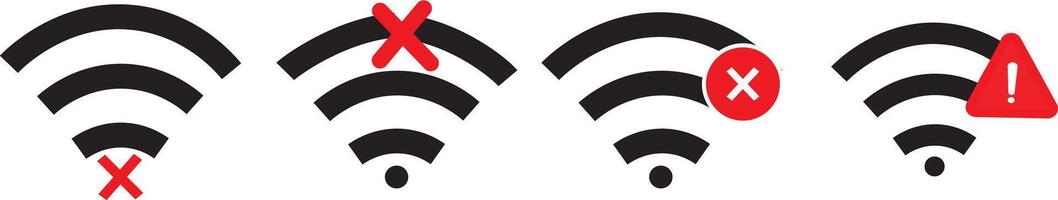 vactor No wifi signal icon set. internet error connection warning icon design. Wireless network with prohibition symbol vactor illustration vector