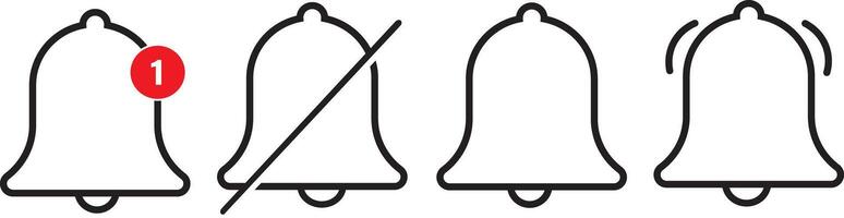 Set of ringing bells with new notification. Bell reminder notification icon collection. illustration. vector