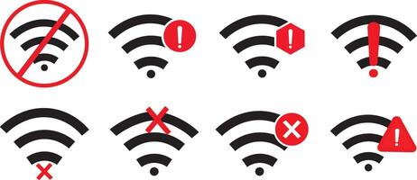 Wifi and wireless problem or icon set. No wifi signal icon set. internet error connection warning icon design. Wireless network with prohibition symbol vactor illustration vector