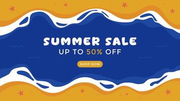 Summer sale banner background with top view beach and starfish vector