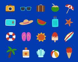 Hand drawn summer and travel element collection set with simple and flat design on blue background vector