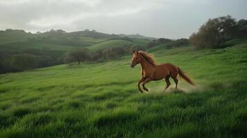 A horse running in a field photo