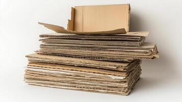 A stack of cardboard boxes on a white background photo