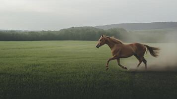 A horse running through a field photo