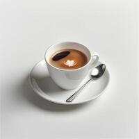 A cup of coffee with a leaf design on top photo
