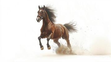 A horse running in the air on a white background photo