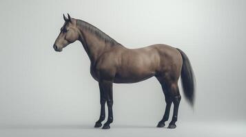 A horse standing in front of a white background photo