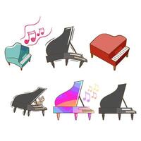Piano set collection graphic design featuring detailed piano illustrations for music, performance, and art-related projects vector