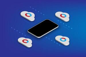 Cloud computing download and upload data online service with smartphone, cloud technology online storage concept vector