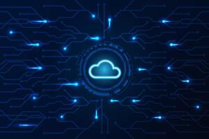 Cloud internet data storage database and data server with circuit board, digital technology concept vector