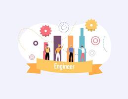 Engineer Holding Banner with Graph and People vector