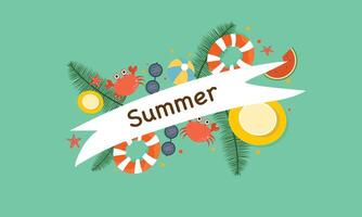 Summer banner with colorful objects and the word summer vector