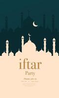 Iftar Party Poster with Silhouette Mosque and Moon Design vector