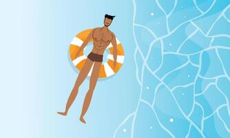 A man floating in the water with an orange life ring vector