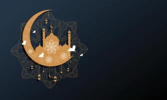 Hanging Crescent and Lantern on Dark Background vector