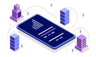 Isometric Office Tools with Smartphone and Computer vector