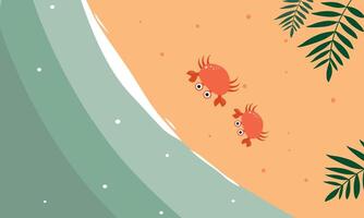 Close Up Cartoon Crabs On Abstract Beach Curve vector