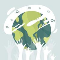Hands reaching up to the earth with a green cloud vector