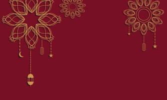 Islamic Ornament Design with Hanging Lanterns and Red Background vector