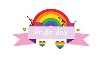 Pride Day Banner with Rainbow and Hearts Icons vector
