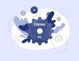 Gear Shaped Engineering Day Badge With Leaf Shapes vector