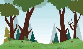 Forest Scene with Large Trees and Green Hills vector