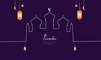 Ramadan Mosque Line Art with Lanterns vector