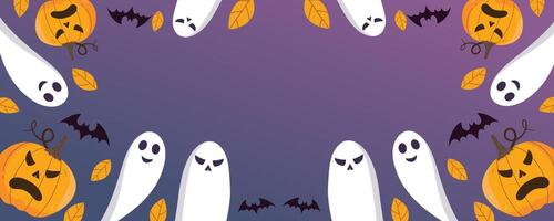 Halloween ghost and pumpkin background with copy space vector