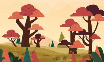 Sunset Forest with Red Trees vector