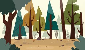 Autumn Forest with Pine Trees vector
