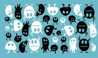 More Funny Monster Faces with Blue Background Design vector