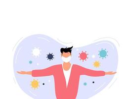 Man Protected from Viruses with Open Arms Pose vector