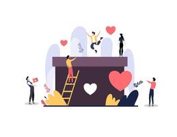 Team Around a Donation Box with Hearts vector