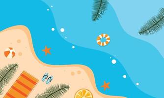 Beach scene with palm trees and beach towels vector