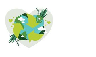 Heart Earth with Clouds and Leaves vector